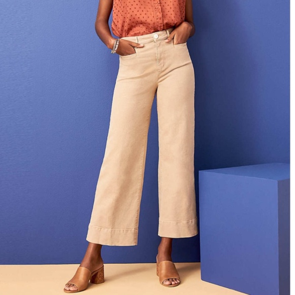 NWT Loft High-Waisted Wide Leg Crop Beige Pants